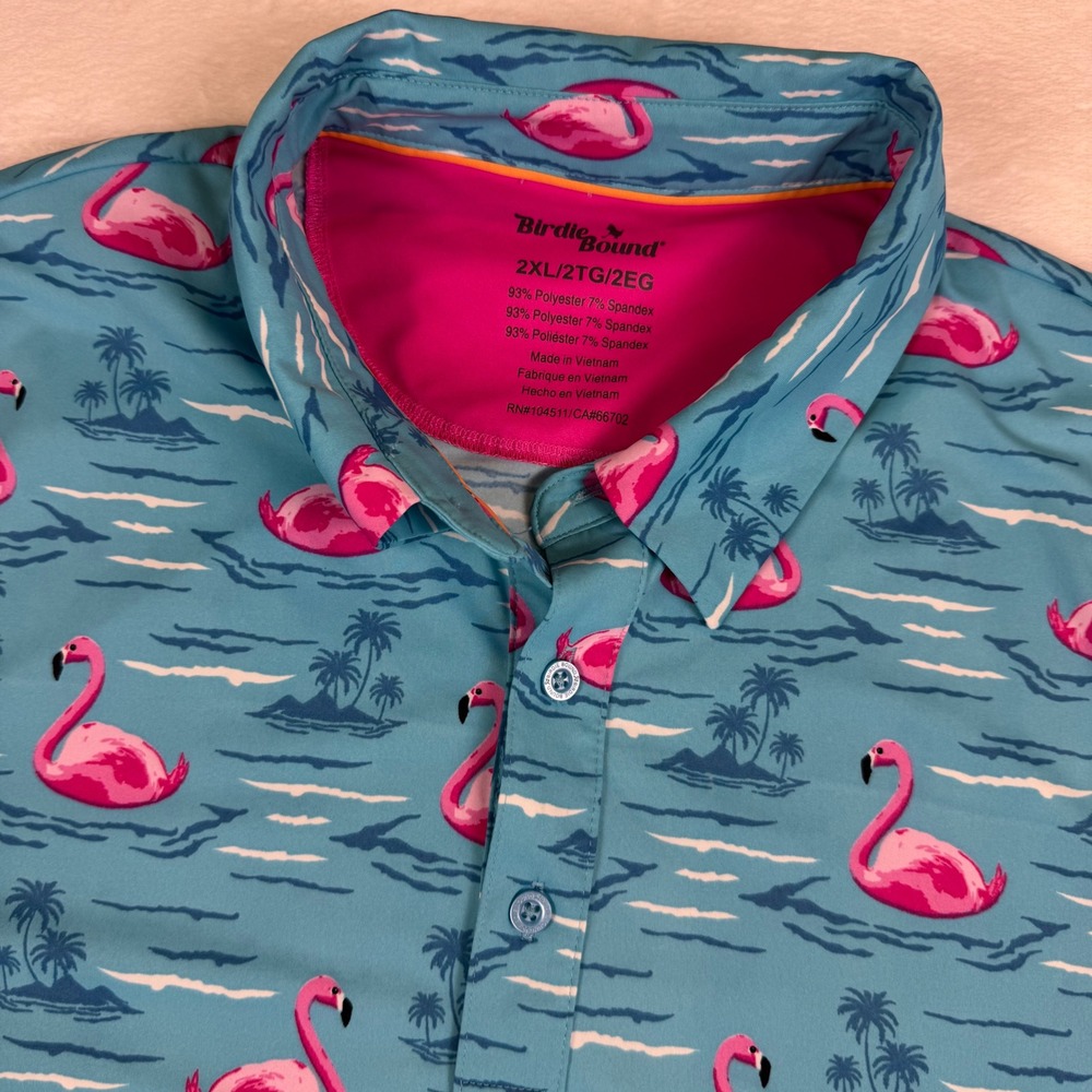 Birdie & Bound Golf Polo Mens 2XLFlamingo Print Short Sleeve Performance